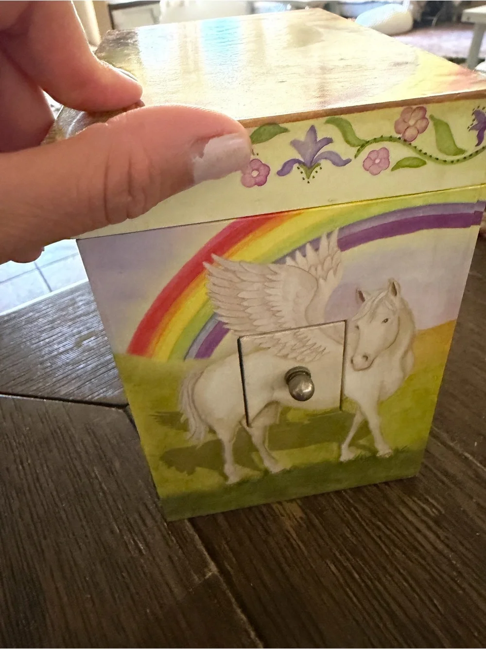 Unicorn Jewelry Music Box with Rainbow Artwork